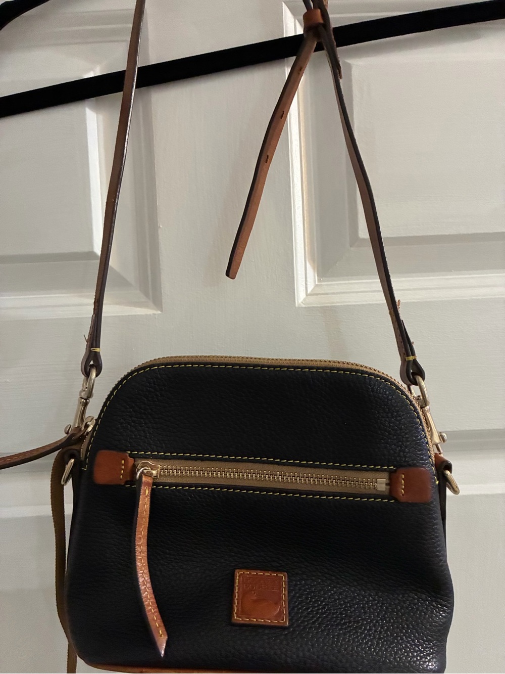 Dooney & Bourke Black Pebble Leather Crossbody with Tan Trim
